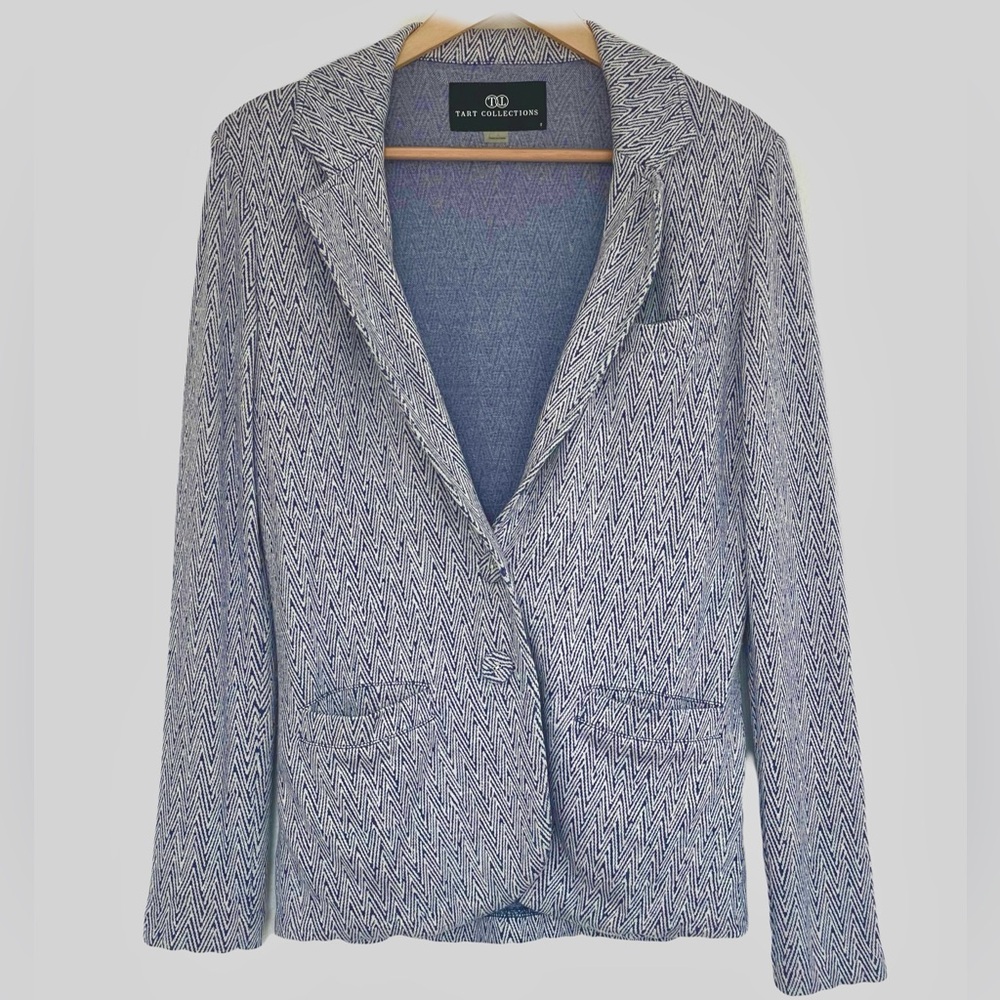 Tart Collections The Kaylie Chevron Knit Blazer Women’s Small Blue White Printed